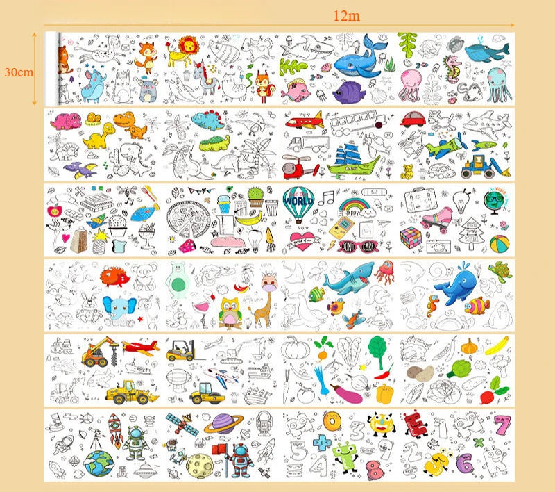 Animal Coloring Roll for Kids – DIY Drawing & Graffiti Educational Paper